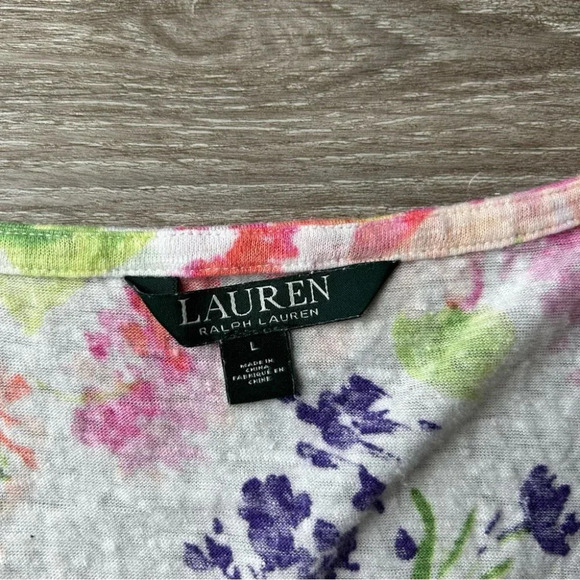 Ralph Lauren Pure Linen Floral Print Short Sleeve Blouse - Picture 6 of 14